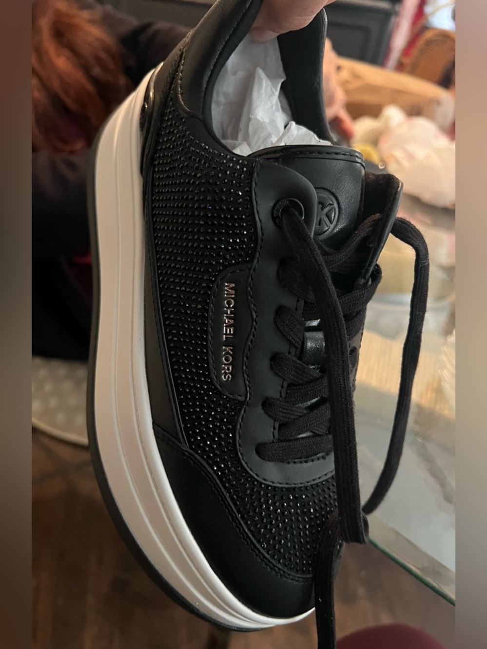 Michael Kors Black Platform Sparkle Sneakers with White Sole - Picture 7 of 8